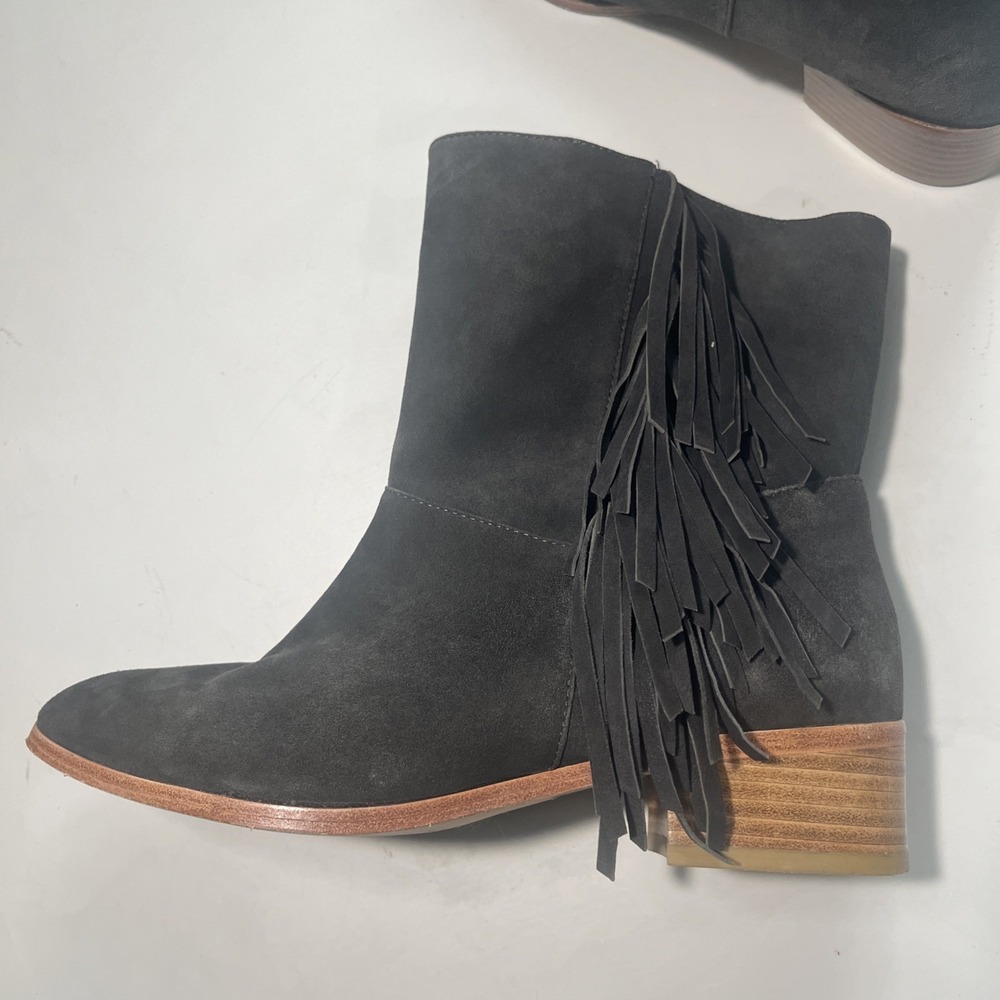 PLOMO Ranya Womens Dk Gray Suede Leather Fringed Short Boots Handmade Sz 39 EUR
